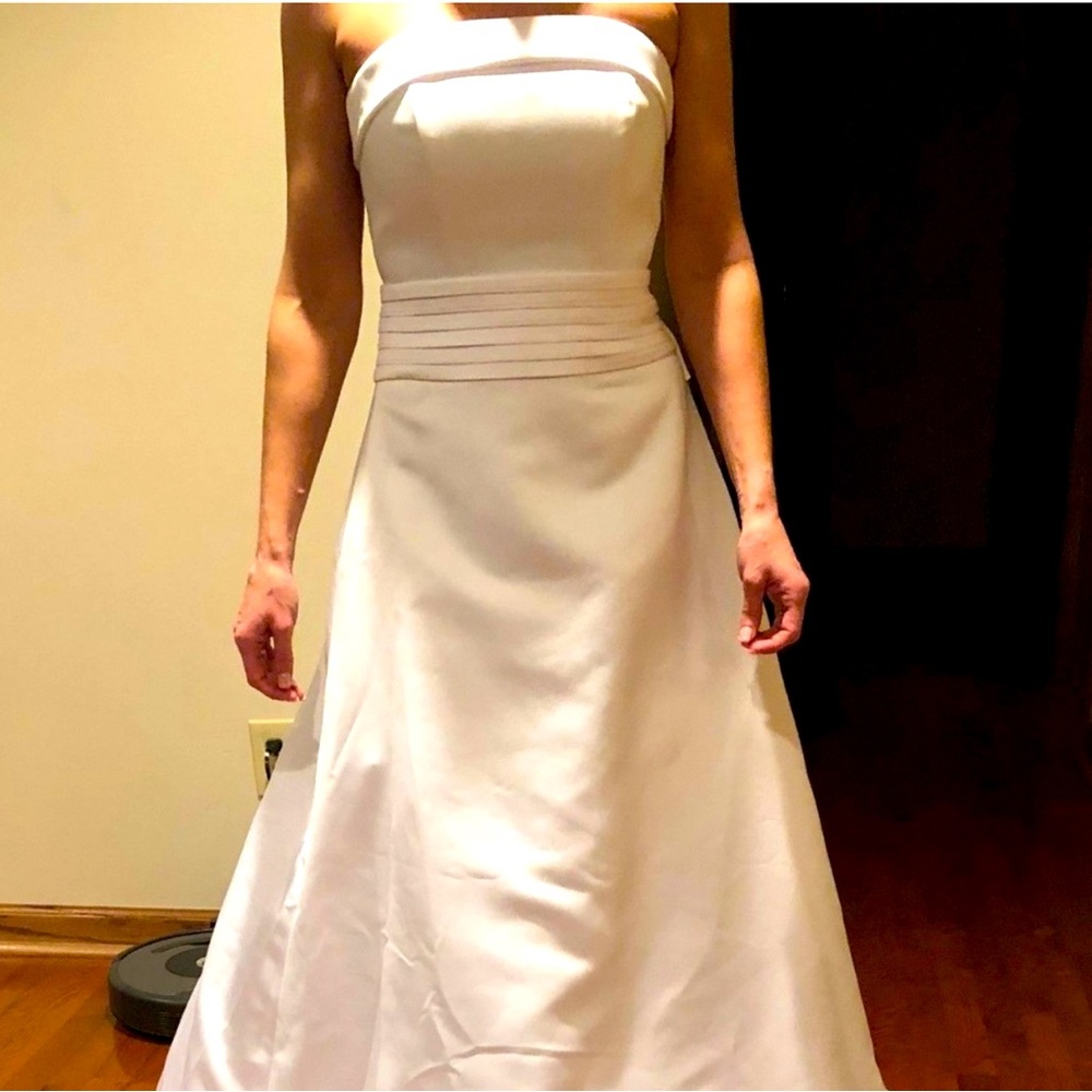 David's Bridal Strapless Satin A-Line Wed Dress View 2